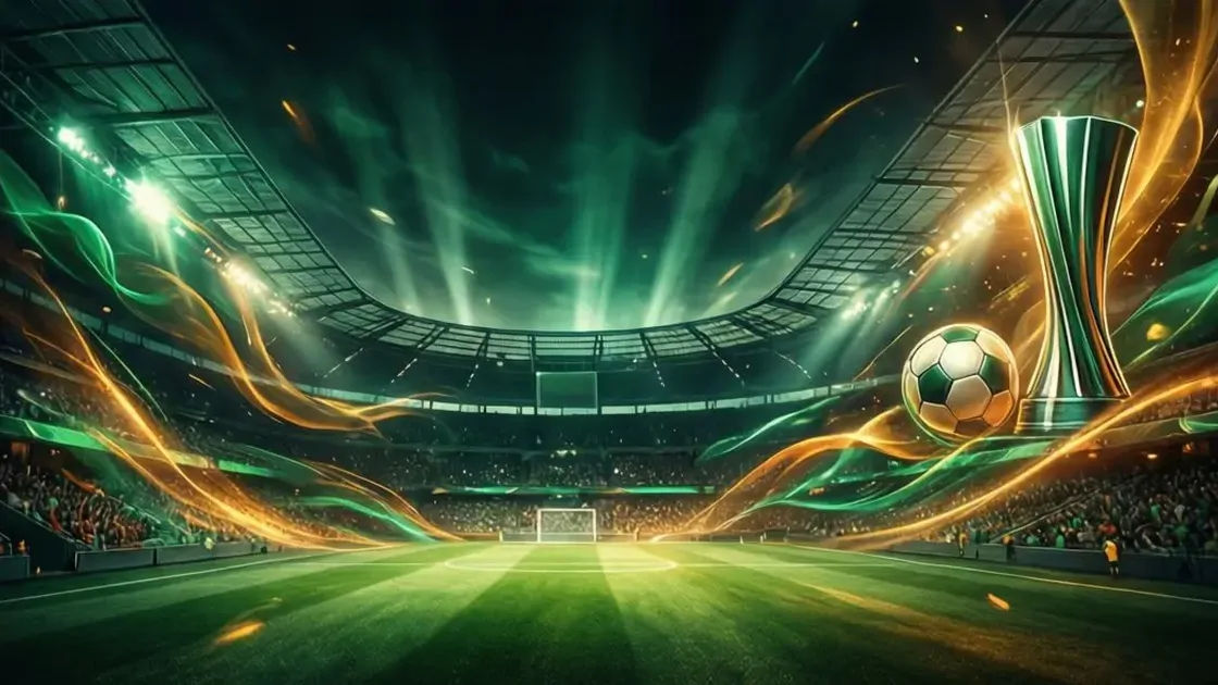 Europa League betting guide hero image showing Thursday night football atmosphere with stadium and trophy imagery