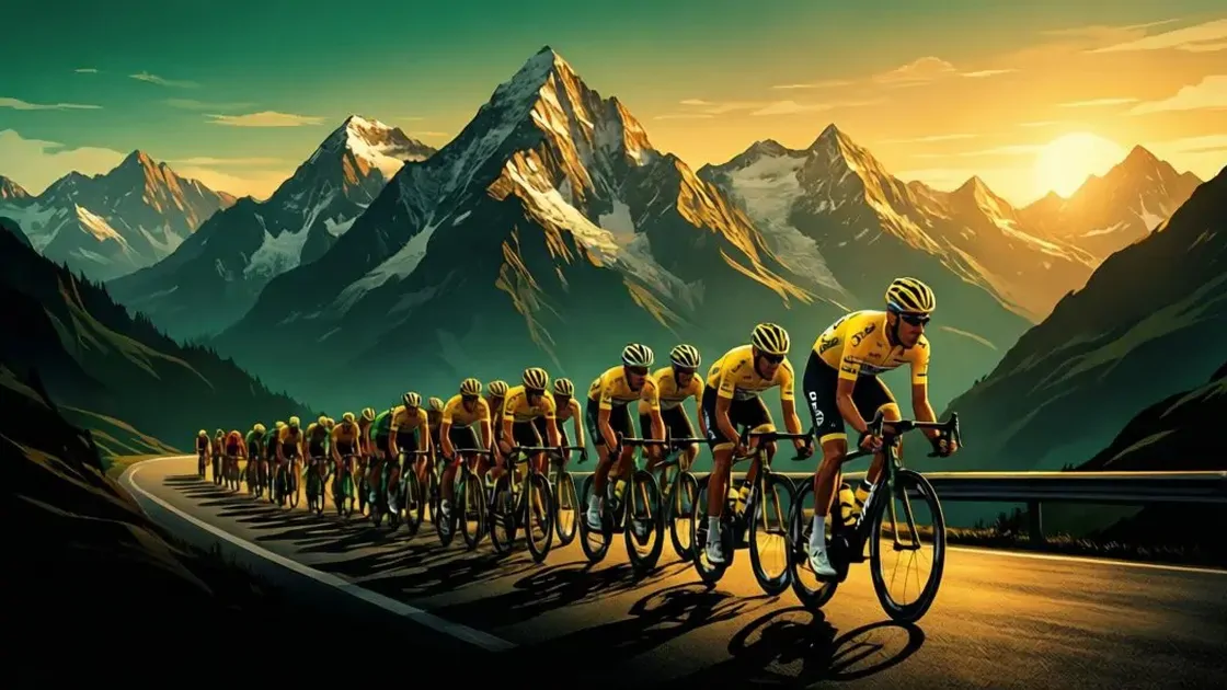 Tour de France 2026 peloton racing through Alpine mountains at golden hour