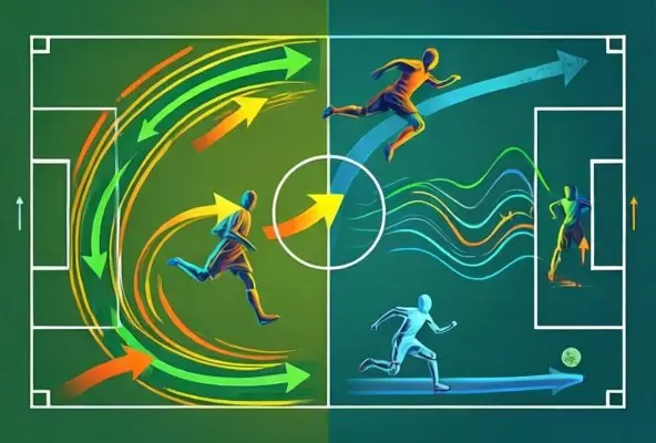 Vergleich der Spieleraktionen mit Passverläufen und Dribblings auf dem Fußballplatz, aufgeteilte Komposition, die verschiedene Wege zur Erzeugung von Expected Threat zeigt