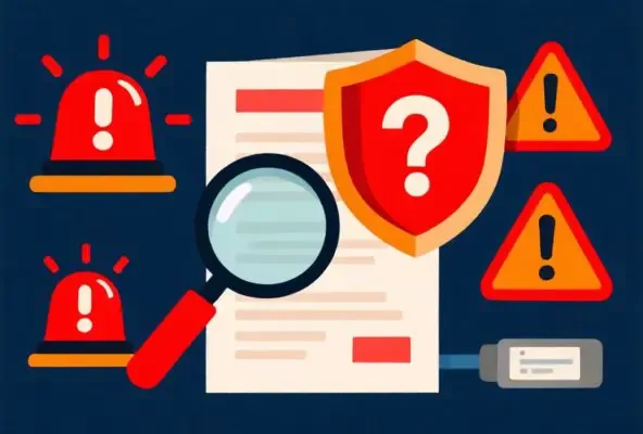 Warning triangles and red flag symbols representing signs to watch for when spotting betting scams