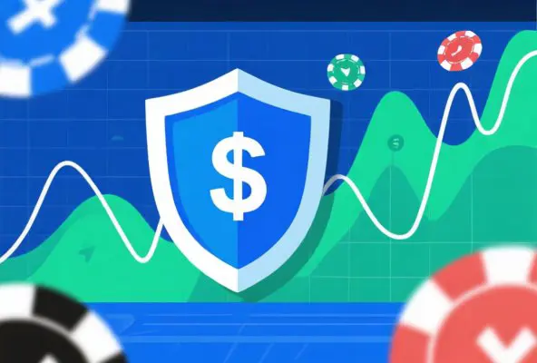 Editorial illustration showing risk management concepts with bankroll protection and variance visualization