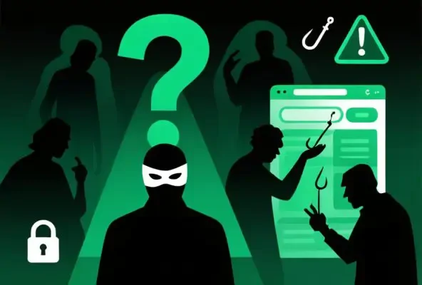 Illustration of shadowy figures beside warning symbols, representing different types of betting scams