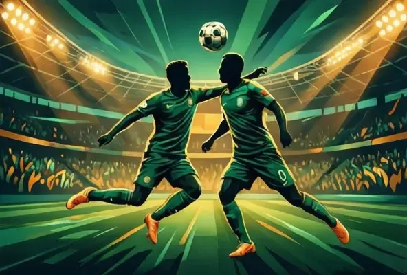 Illustration of footballers contesting the ball in a physical Ligue 1 style challenge