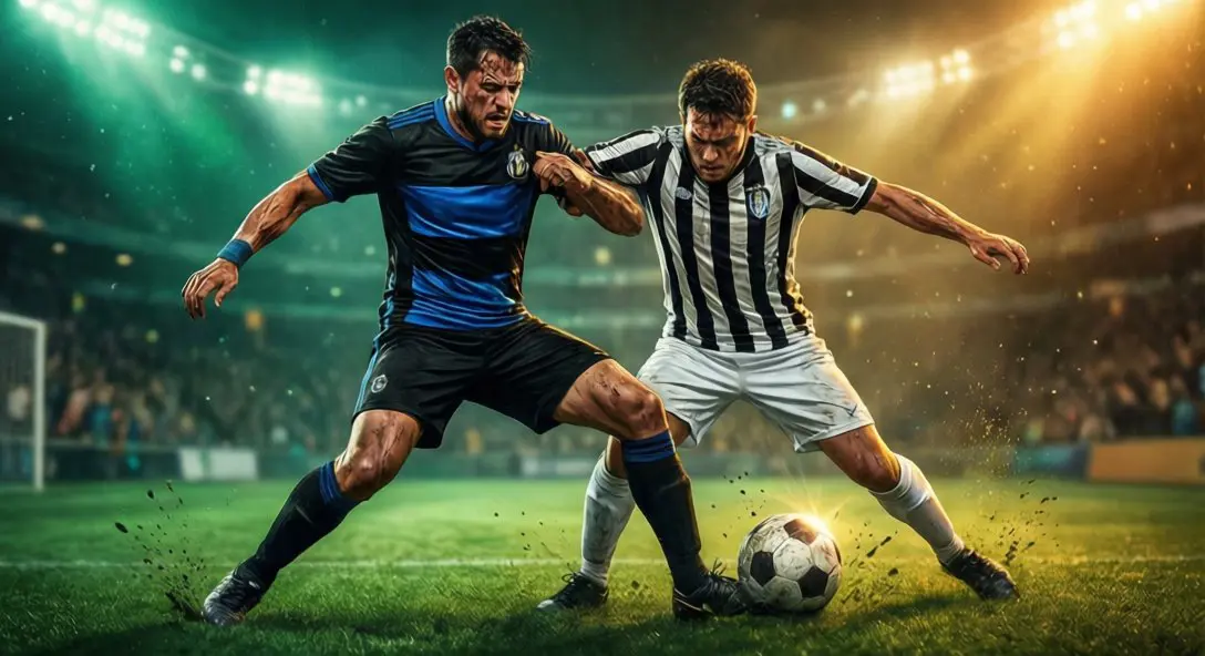 Momento de intensa rivalidad en un partido entre dos equipos de fútbol italianos
