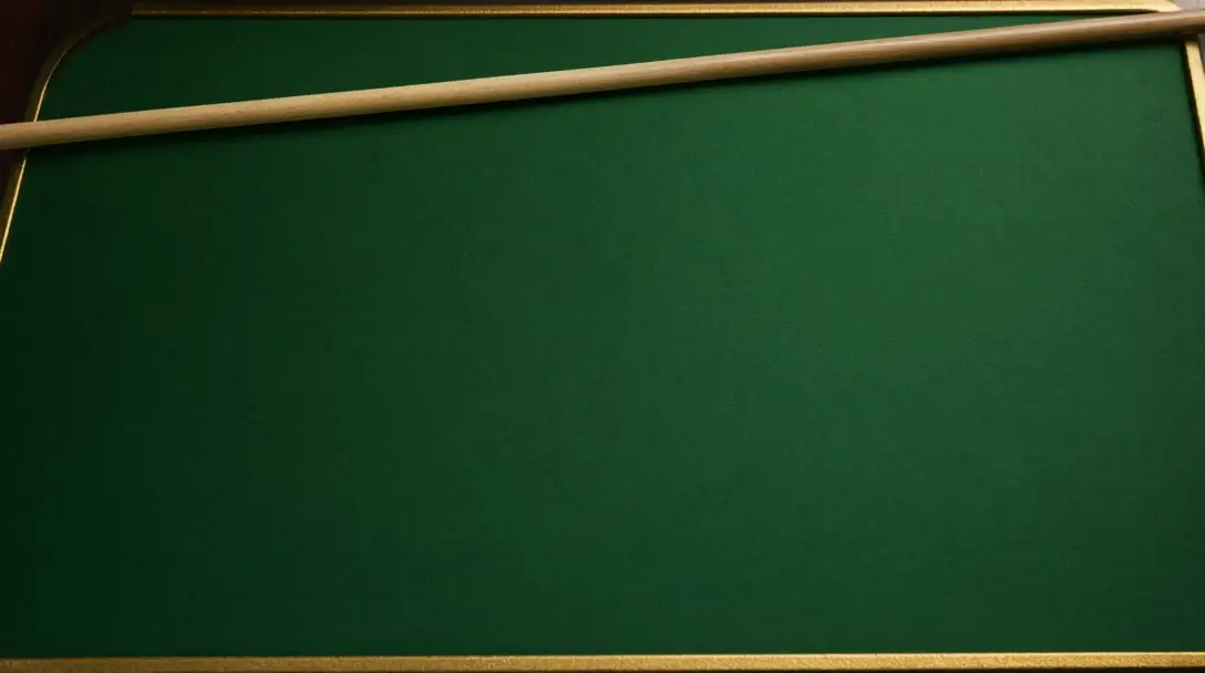 Manta verde cruda de mesa de craps con borde dorado y palo del crupier visto desde arriba