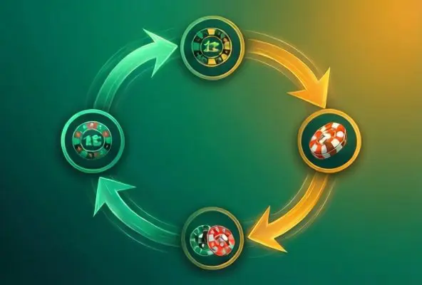 Infografica che illustra il processo del bet builder passo dopo passo con frecce circolari di flusso