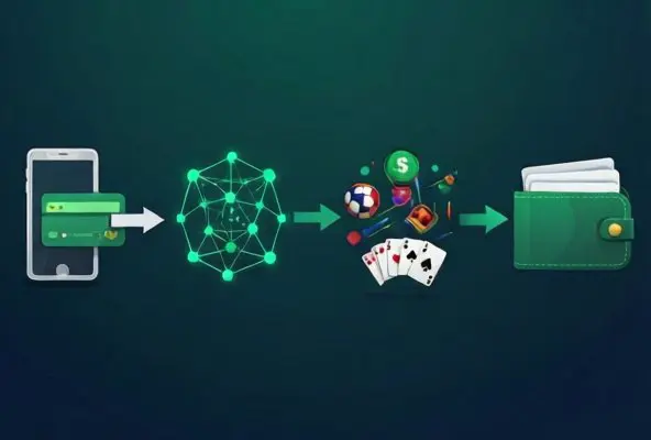 Cüzdan ile bahis platformu arasında blok zincir ağı üzerinden kripto para yatırma ve çekme akışı