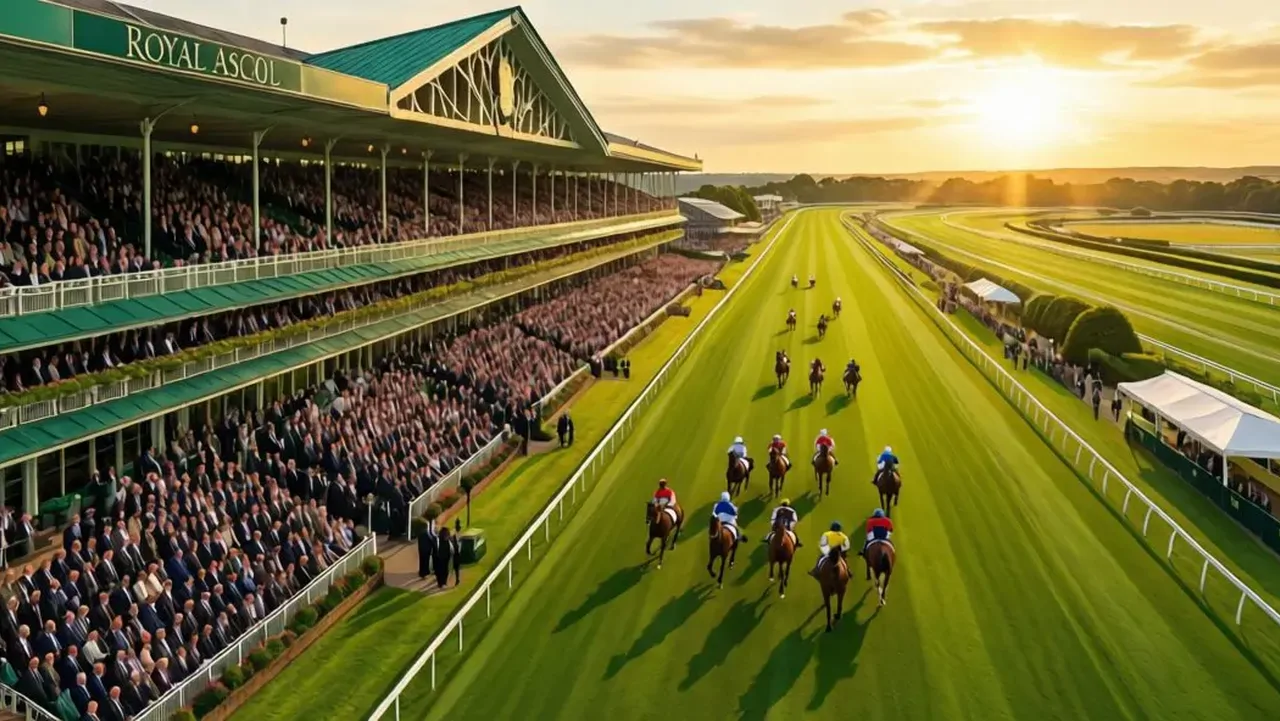 Aerial view of Ascot Racecourse during Royal Ascot showing the grandeur of British horse racing's most prestigious meeting