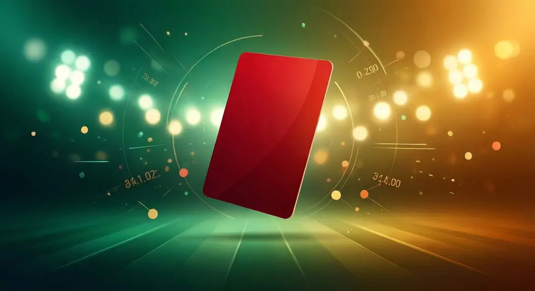 Red card betting - editorial illustration showing dramatic dismissal moment with stadium atmosphere