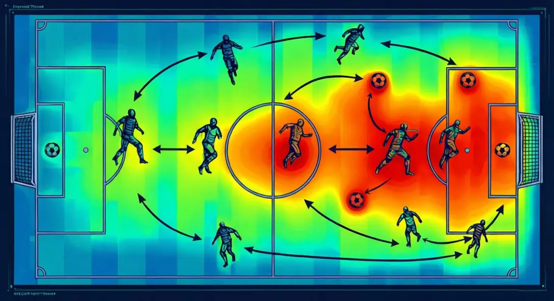 Expected Threat (xT) heatmap visualization across a football pitch showing danger zones with color gradients from defensive to attacking areas