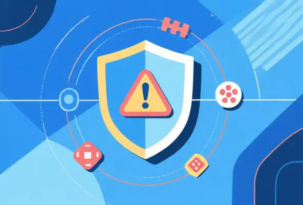 Editorial illustration of responsible gambling, showing protective shield imagery with warning symbols and abstract representation of healthy betting boundaries