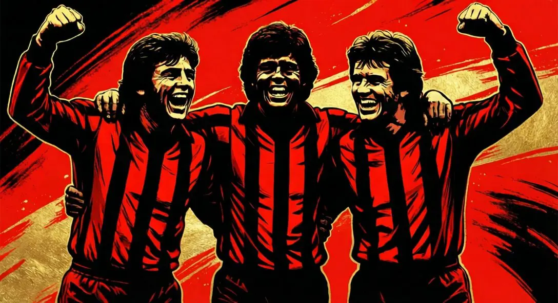 Dutch trio celebrating goal in iconic AC Milan kit
