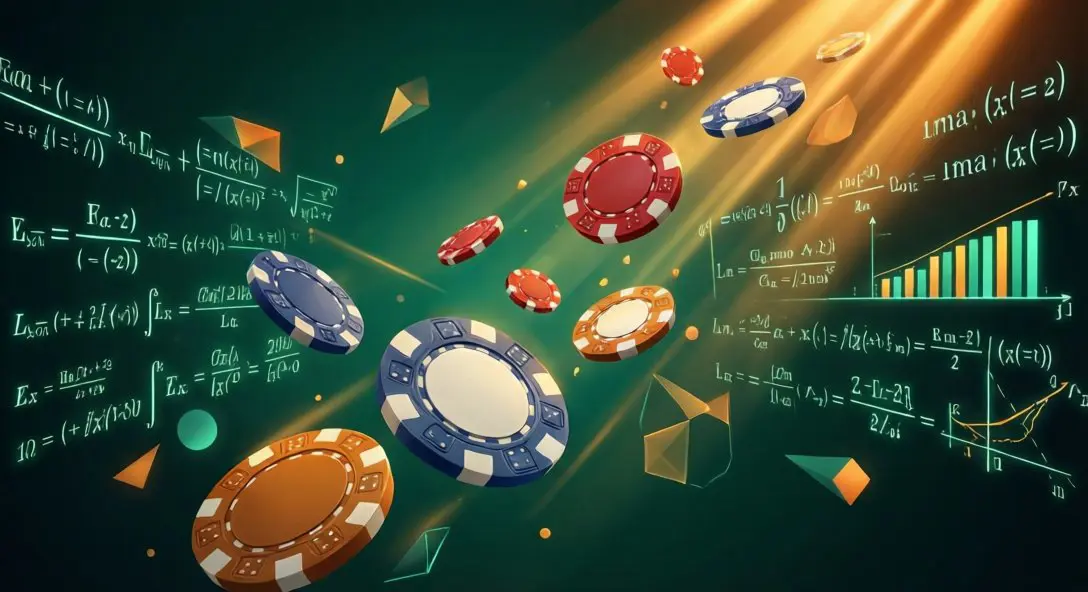 Casino chips falling through mathematical formulas representing why betting systems fail