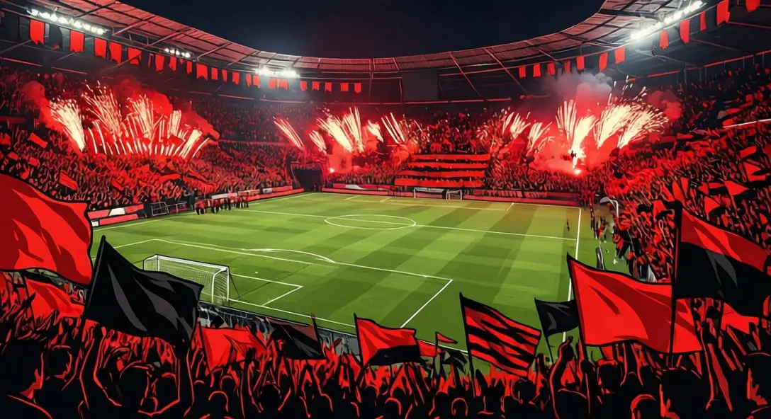 Tifosi creating spectacular tifo display at San Siro during Derby della Madonnina