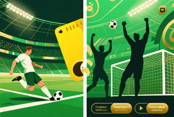 Editorial illustration of football betting markets, featuring corner kicks, cards, and goal scoring imagery with abstract graphical elements representing various betting options