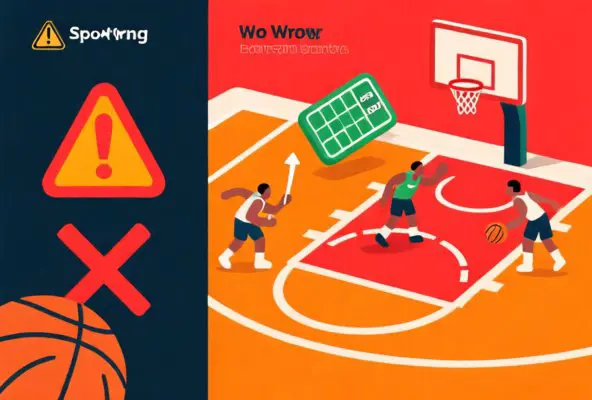 Editorial illustration showing common basketball betting mistakes to avoid