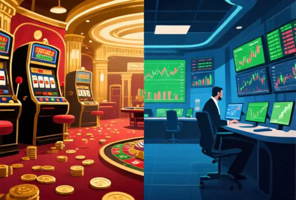 Editorial split composition comparing soft bookmakers (casino model) with sharp bookmakers (market maker model)