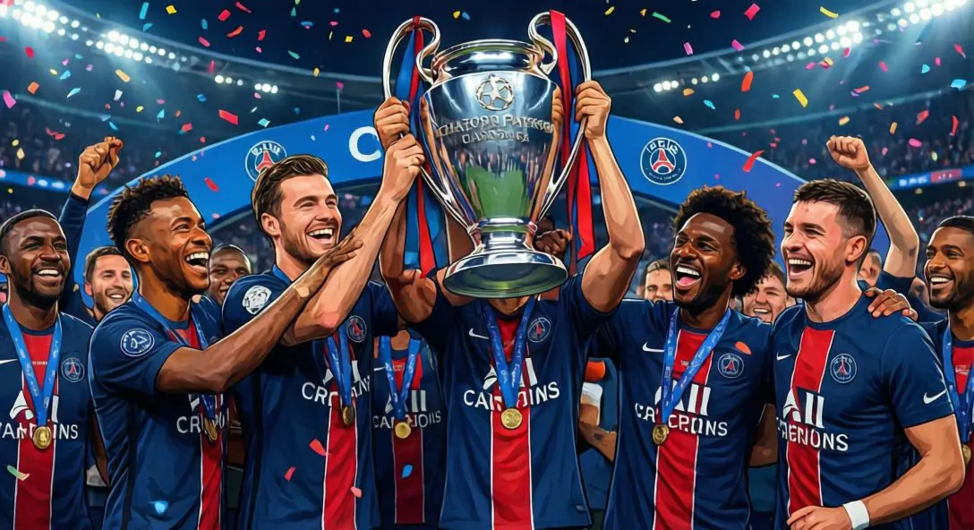 PSG celebrating 2025 Champions League victory
