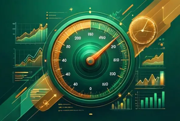 Abstract sports betting analytics visualization with probability meters and strategic elements