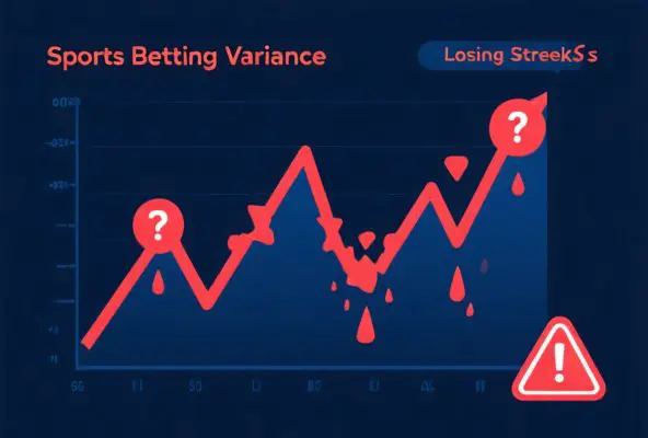 Visualization of variance and losing streaks in sports betting showing downward jagged line graph representing typical losing streak patterns with warning indicators