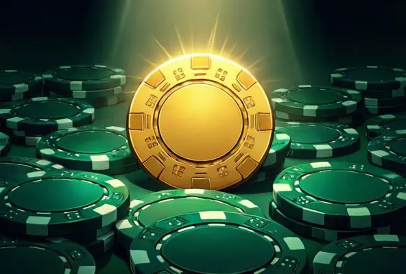 A single golden chip among emerald chips representing finding value bets in sports betting
